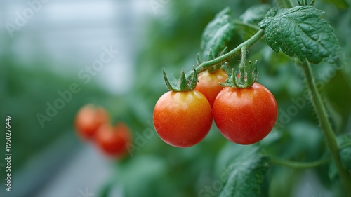 Ökologischer Landbau im deutschen Gewächshaus mit Tomaten und Gurken an Spalieren, der den Lebensraum nützlicher Insekten hervorhebt.