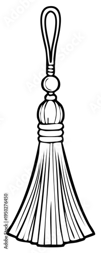 Elegant decorative tassel outline illustration simple black and white design ornament