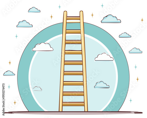 Ladder to the Sky Clouds and Stars Illustrating Growth and Opportunity