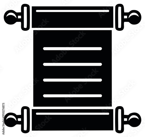 Antique Scroll Document with Text and Decorative Rods Isolated on White Background