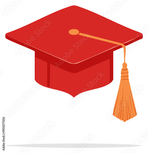 Red Graduation Cap with Orange Tassel Isometric View
