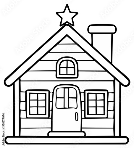 Whimsical Line Art Gingerbread House with Star Topper