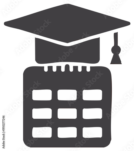 Graduation cap icon atop a calendar illustrating academic schedule or deadlines