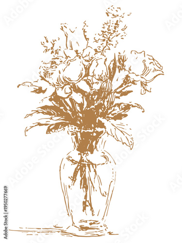 Elegant hand drawn lily flowers in vintage sketch style. Decorative botanical line art illustration perfect for wedding invitations, greeting cards, packaging design and floral branding.