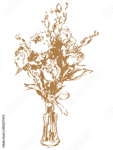 Elegant hand drawn roses bouquet in vintage sketch style. Decorative line art element perfect for gift wrapping, wedding invitations, packaging design and luxury branding