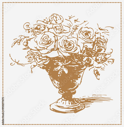 Elegant hand drawn roses bouquet in vintage sketch style. Decorative line art element perfect for gift wrapping, wedding invitations, packaging design and luxury branding