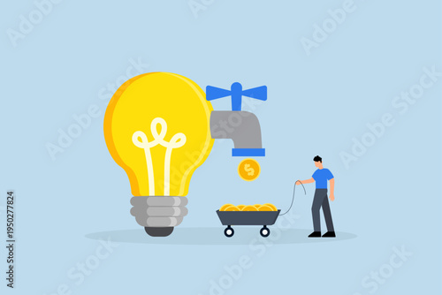 Businessmen receive income from steady stream of money generated by innovative ideas