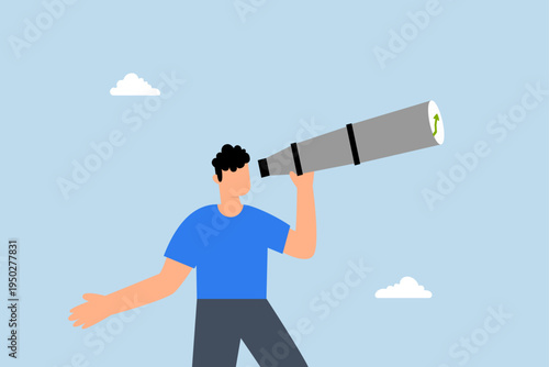 Financial forecast, Businessman uses binoculars to observe graphs and charts as financial professional