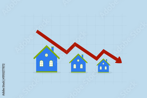 Housing price falling down, Businessman investor and homeowner experiencing decrease in the housing market