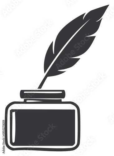 Elegant feather quill pen with inkwell for writing history literature education