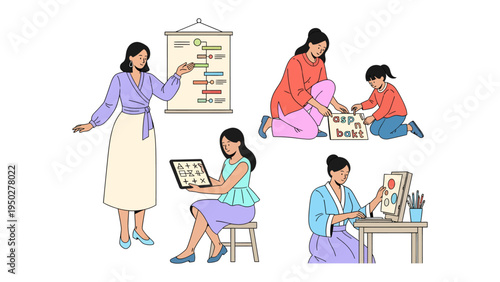 Nurturing Minds and Creativity: Capturing the essence of education, this image shows the various activities undertaken by women at their jobs.