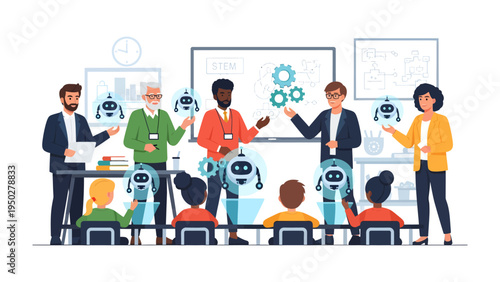 AI-Powered Education: A cutting-edge classroom comes alive as students and instructors explore the fascinating realm of artificial intelligence. It's a journey into the future.