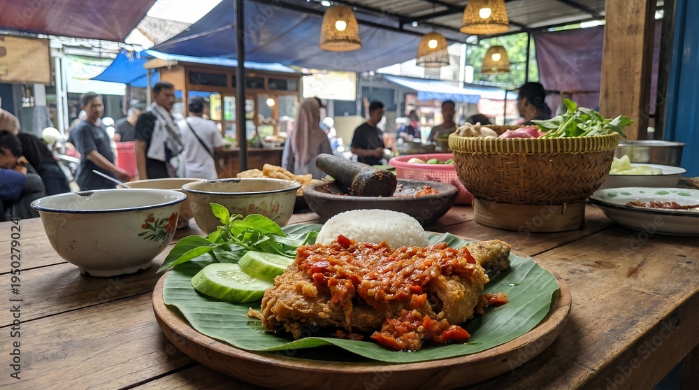Obraz premium Rustic Ayam Geprek Table Scene