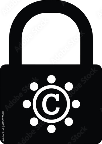 Black copyright symbol padlock icon on white background Keywords: copyright, lock, padlock, symbol, icon, intellectual property