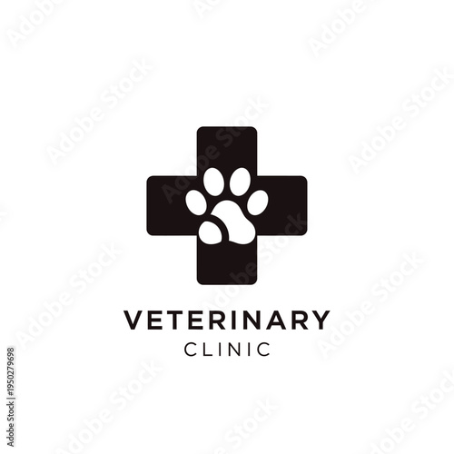 Veterinary clinic logo cross paw print icon simple dark silhouette text