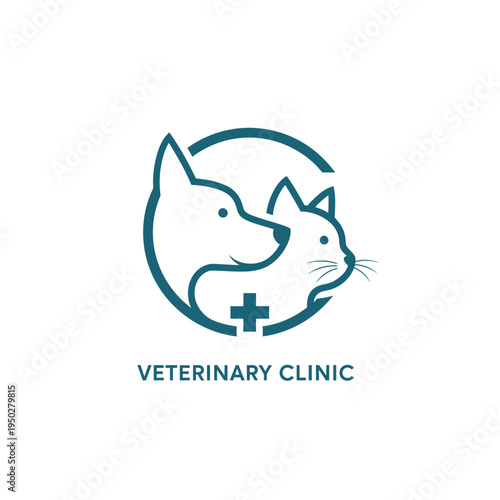 Veterinary clinic logo dog cat circle teal icon simple line art text