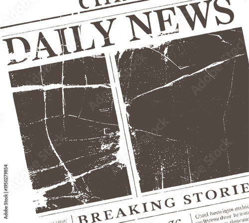 Grungy sepia toned newspaper with large text D A I L Y N E W S and B R E A K I N G S T O R I E S daily