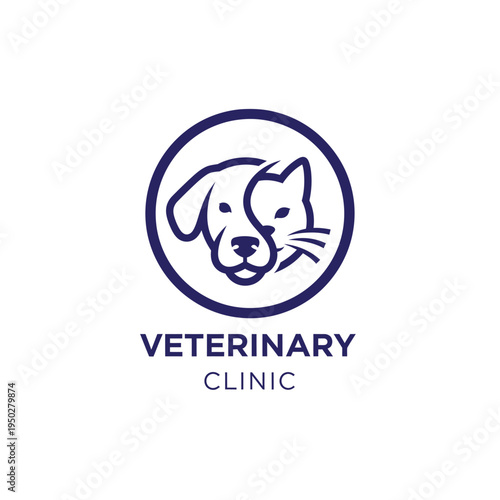 Veterinary clinic logo dog cat circle blue icon simple line art text