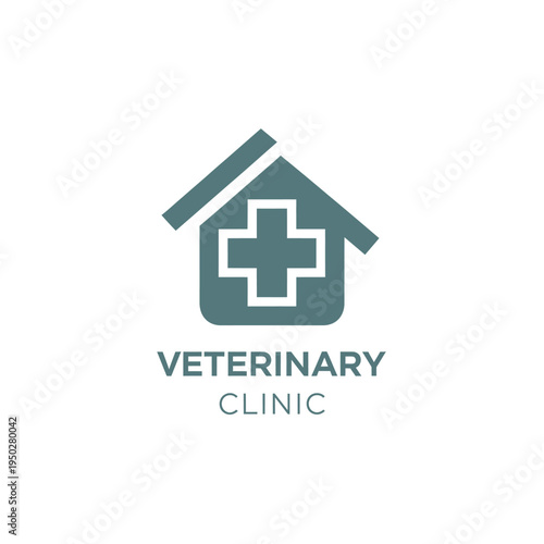 Veterinary clinic logo with house and cross symbol for animal medical care
