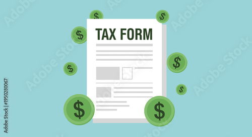 Tax form on a busy day with money and finance documents