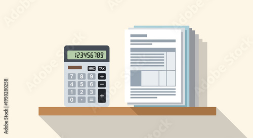 Tax day preparation with calculator and paperwork on a desk