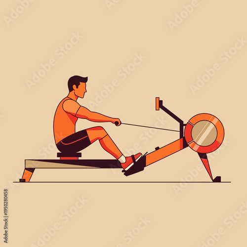 Man Rowing Machine Workout - Fitness Exercise Illustration