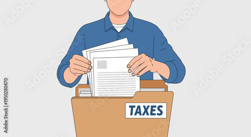 Man organizing tax documents on a busy day in his office