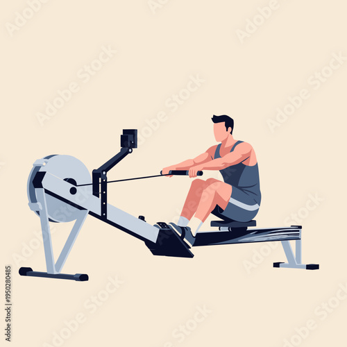 Man Rowing Machine Workout Fitness Gym Exercise Cardio Training