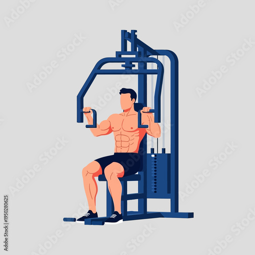 Man doing chest press exercise on a gym machine, fitness and workout concept
