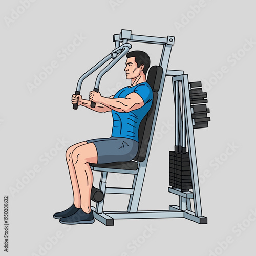 Man doing chest press exercise on a weight machine in a gym