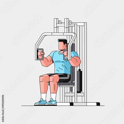 Man exercising chest muscles on a seated chest press machine in a gym