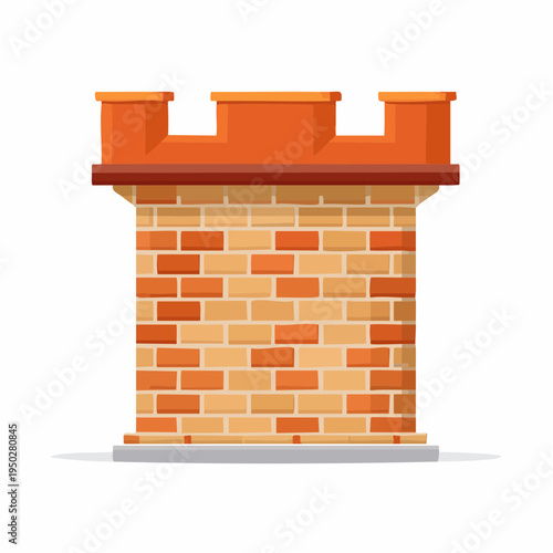 Cartoon illustration of a brick castle tower with battlements