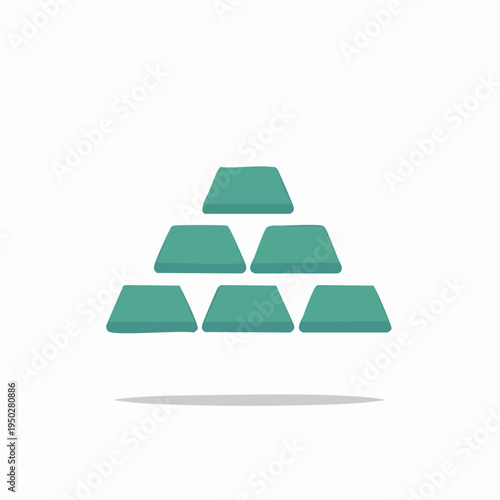 Cartoon gold bars stacked in a triangular formation, financial concept.