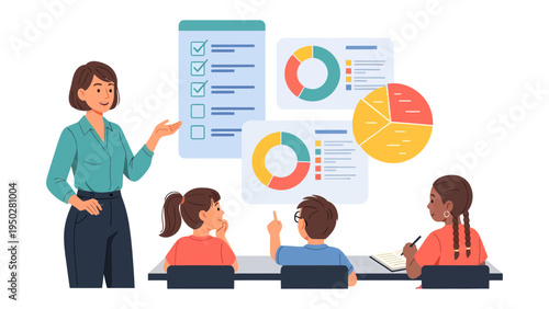 Empowering Education: A dedicated instructor leading a group of young students in a captivating and educational setting.