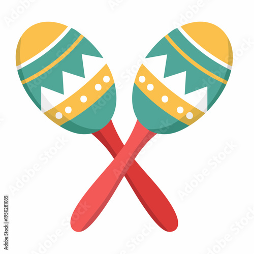 Colorful cartoon maracas crossed, musical instruments illustration