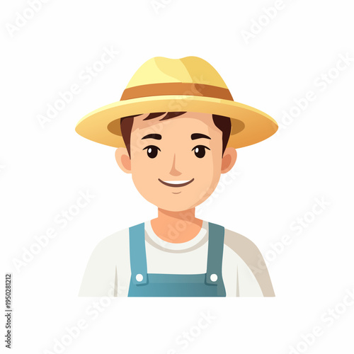 Cartoon illustration of a smiling farmer wearing a hat and overalls