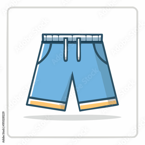 Cartoon illustration of blue shorts with a drawstring waist, perfect for summer activities