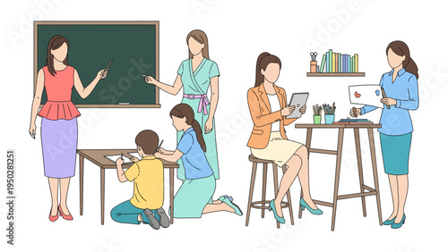 Teacher-Student Interaction: An illustration captures the essence of education, showing teachers interacting with students, fostering learning, and facilitating growth.