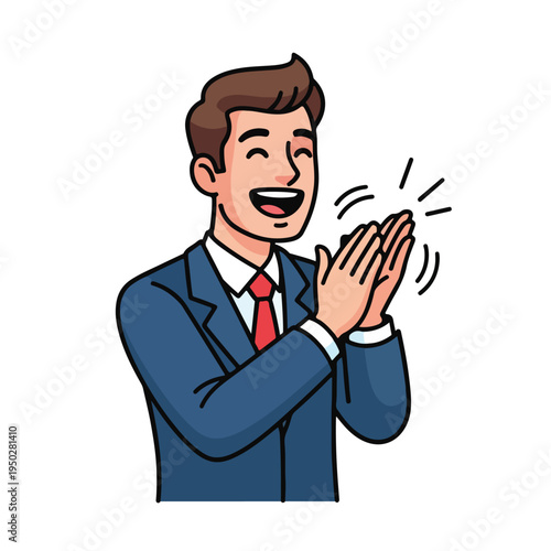 Businessman in blue suit clapping with excitement and approval