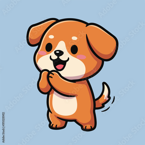 Cartoon dog with orange fur and white markings standing happily