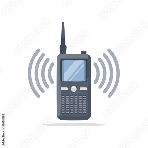 Cartoon walkie talkie with radiating signal waves for communication technology illustration