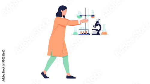 Scientist at work: a scientist meticulously working with glassware and microscope, conducting scientific experiments. Capturing precision and innovation.