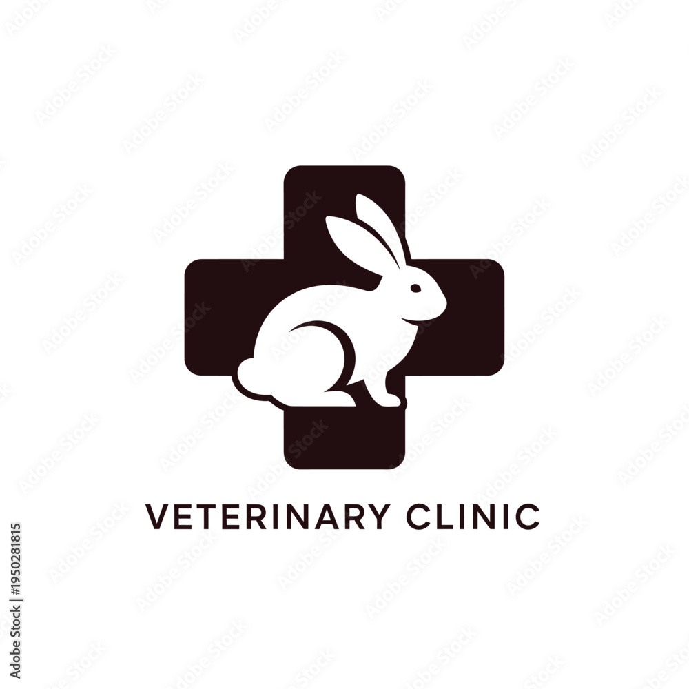 Fototapeta premium Veterinary clinic logo with rabbit and medical cross for pet health
