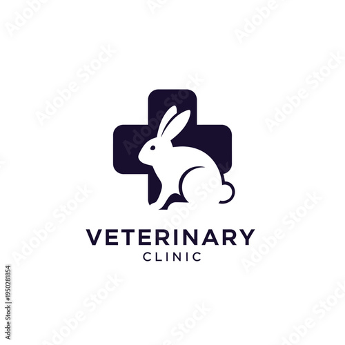 Veterinary clinic logo with rabbit and medical cross for pet health