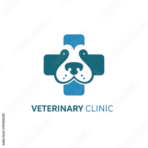 Dog face medical cross sign logo. veterinary clinic symbol. pet care health emblem