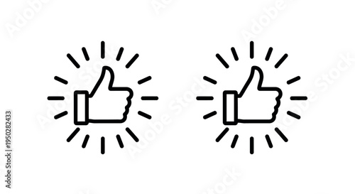 Two thumbs-up icons radiating positive energy with light beams