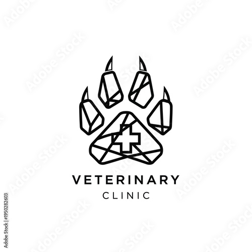 Veterinary clinic logo with paw print and cross symbol for animal care services