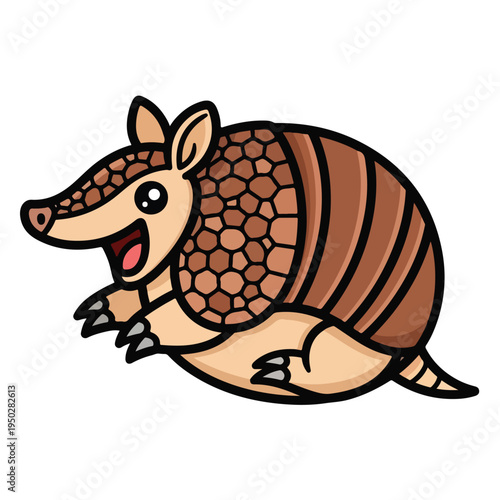 Colorful cartoon armadillo with open mouth on white background