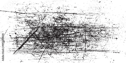 Heavy grunge texture background with dense scratches and speckles, black and white abstract overlay for distressed graphic design projects, copy space