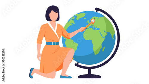 Geography lesson: A teacher uses a pointer to indicate a specific location on the globe during a geography lesson, illustrating concepts and sparking curiosity